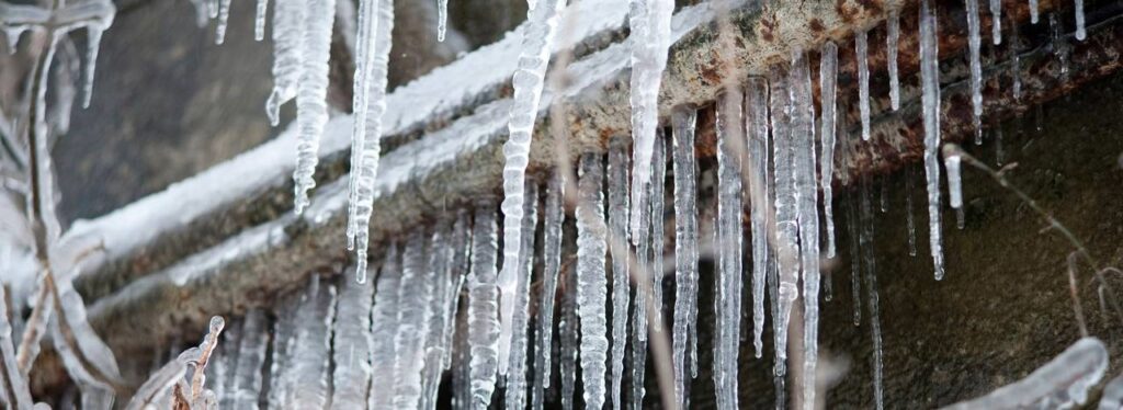 Icicles formed on pipes